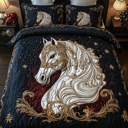 Elegant White Horse 3-Piece Quilted Bedding Set GFTOHD1657