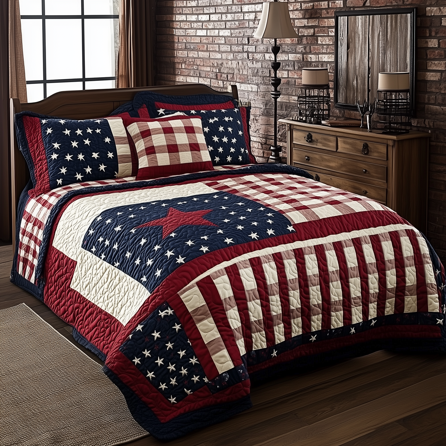 Classic Patriotic Americana 3-Piece Quilted Bedding Set GFTOHD1695