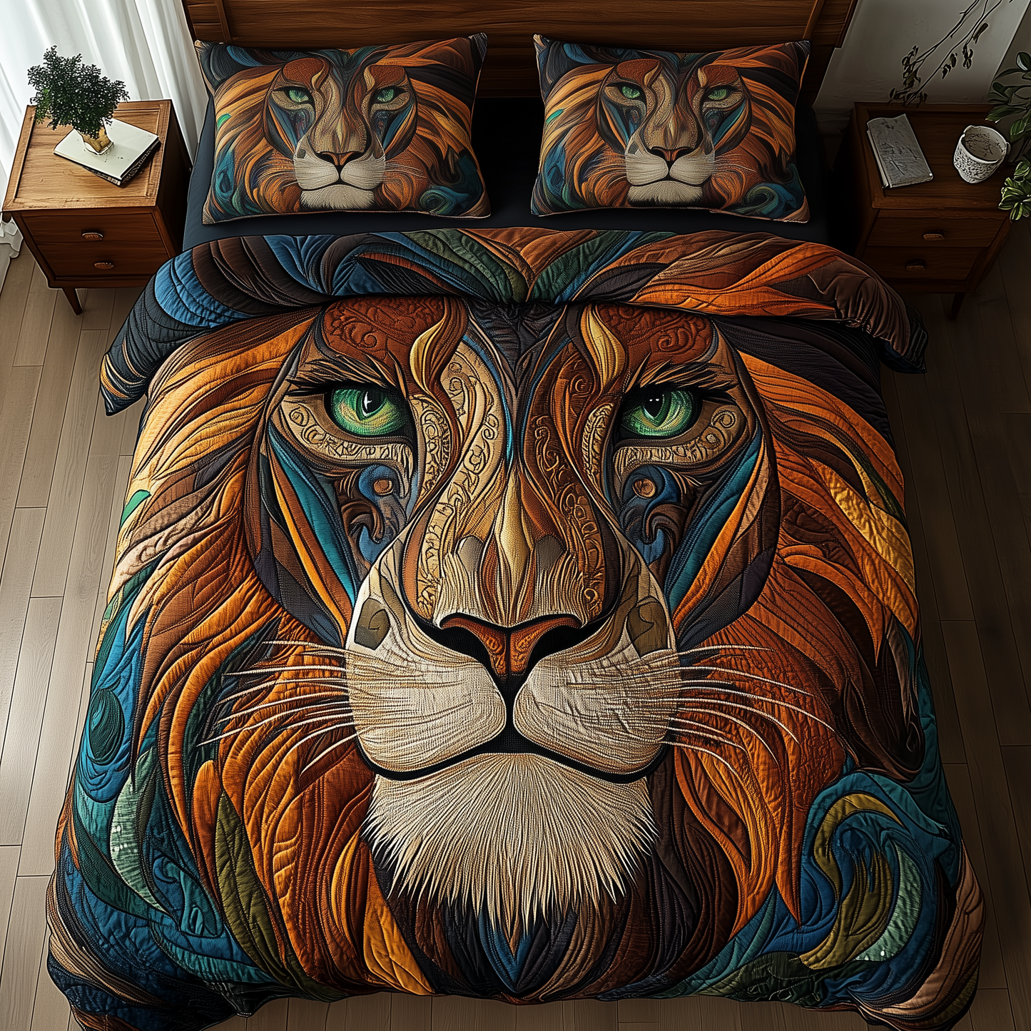Majestic Native Lion 3-Piece Quilted Bedding Set GFTOHD1711