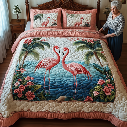 Tropical Flamingo Haven 3-Piece Quilted Bedding Set GFTOHD1878