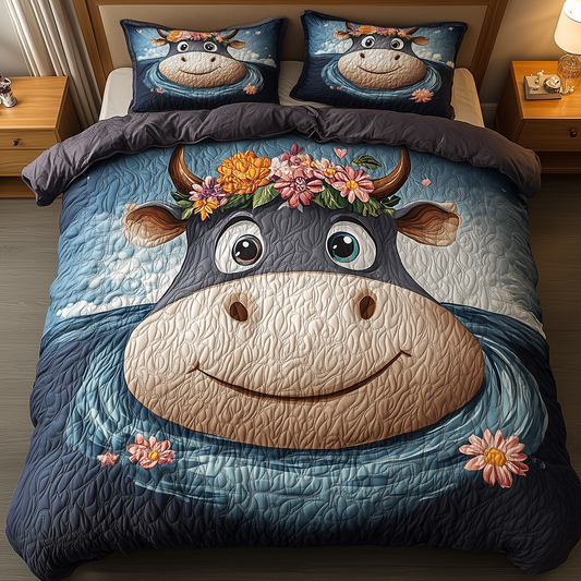 Adorable Hippo 3-Piece Quilted Bedding Set GFTOHD2046
