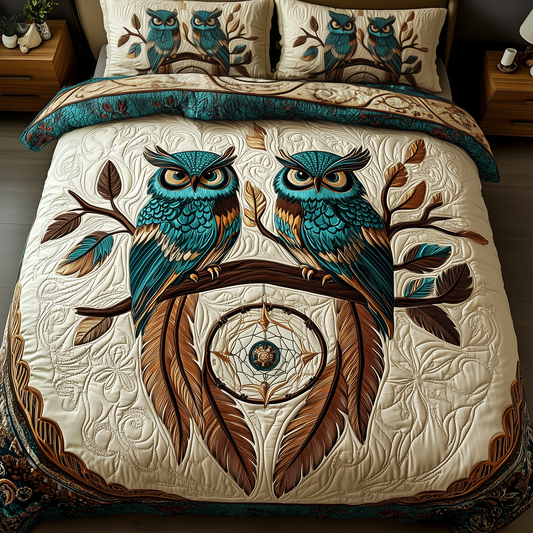Serene Owl Guardians 3-Piece Quilted Bedding Set GFTOHD2076