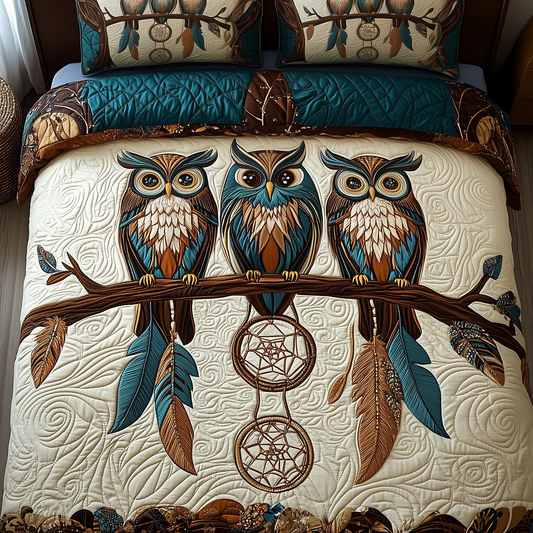 Owls in Harmony 3-Piece Quilted Bedding Set GFTOHD2077