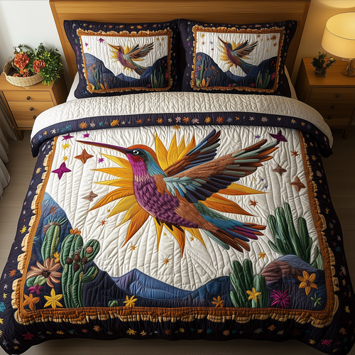 Hummingbird Vibrant Haven 3-Piece Quilted Bedding Set GFTOHD2082