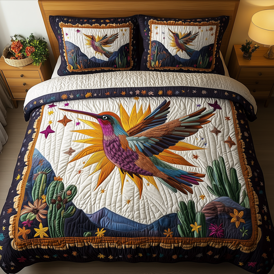 Hummingbird Vibrant Haven 3-Piece Quilted Bedding Set GFTOHD2082