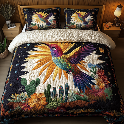 Hummingbird Floral Escape 3-Piece Quilted Bedding Set GFTOHD2084