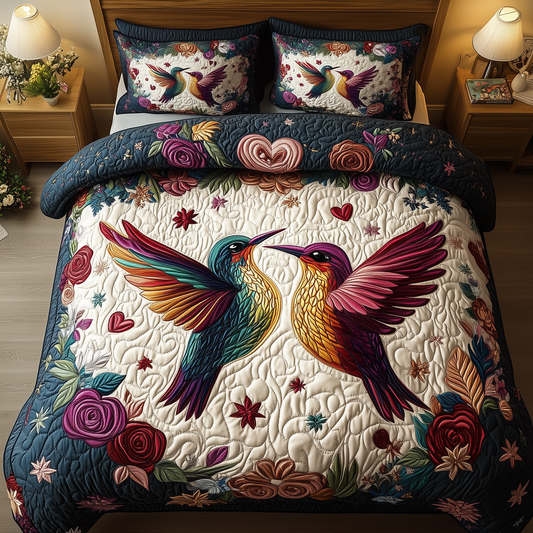 Hummingbird Valentine Dance 3-Piece Quilted Bedding Set GFTOHD2086