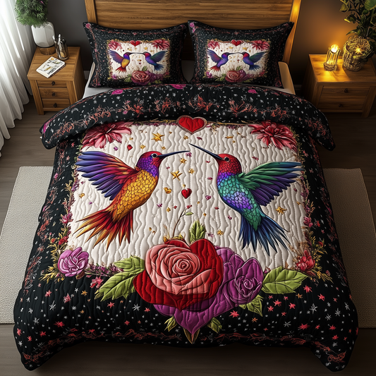 Hummingbird Rose Serenade 3-Piece Quilted Bedding Set GFTOHD2087