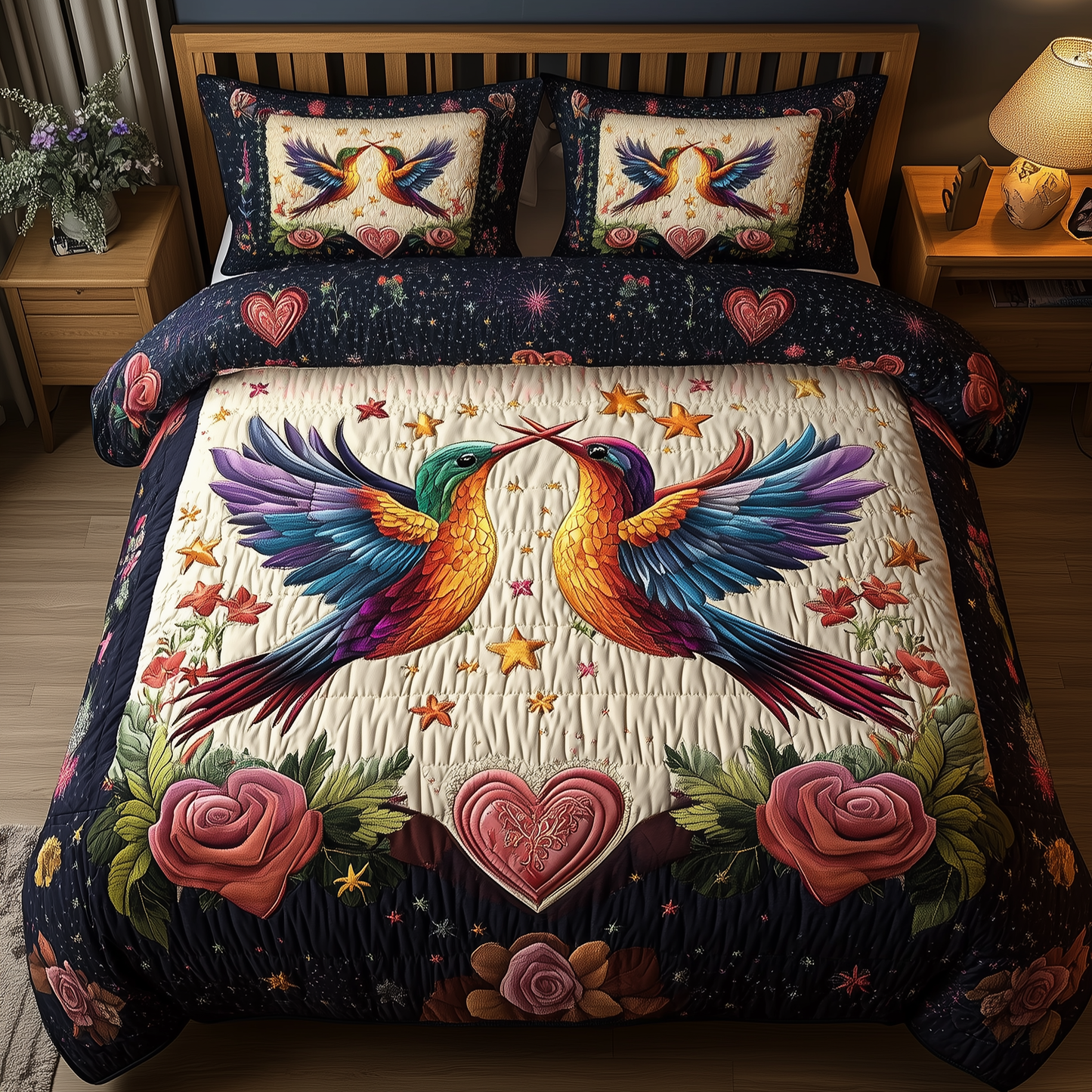 Hummingbird Heartstrings 3-Piece Quilted Bedding Set GFTOHD2089