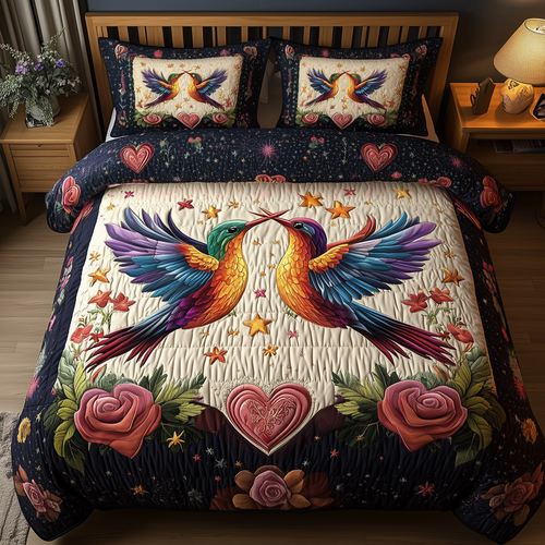 Hummingbird Heartstrings 3-Piece Quilted Bedding Set GFTOHD2089