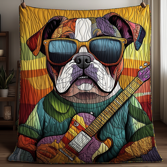 Frenchie Guitar Hero Quilted Blanket GFTOHD2127