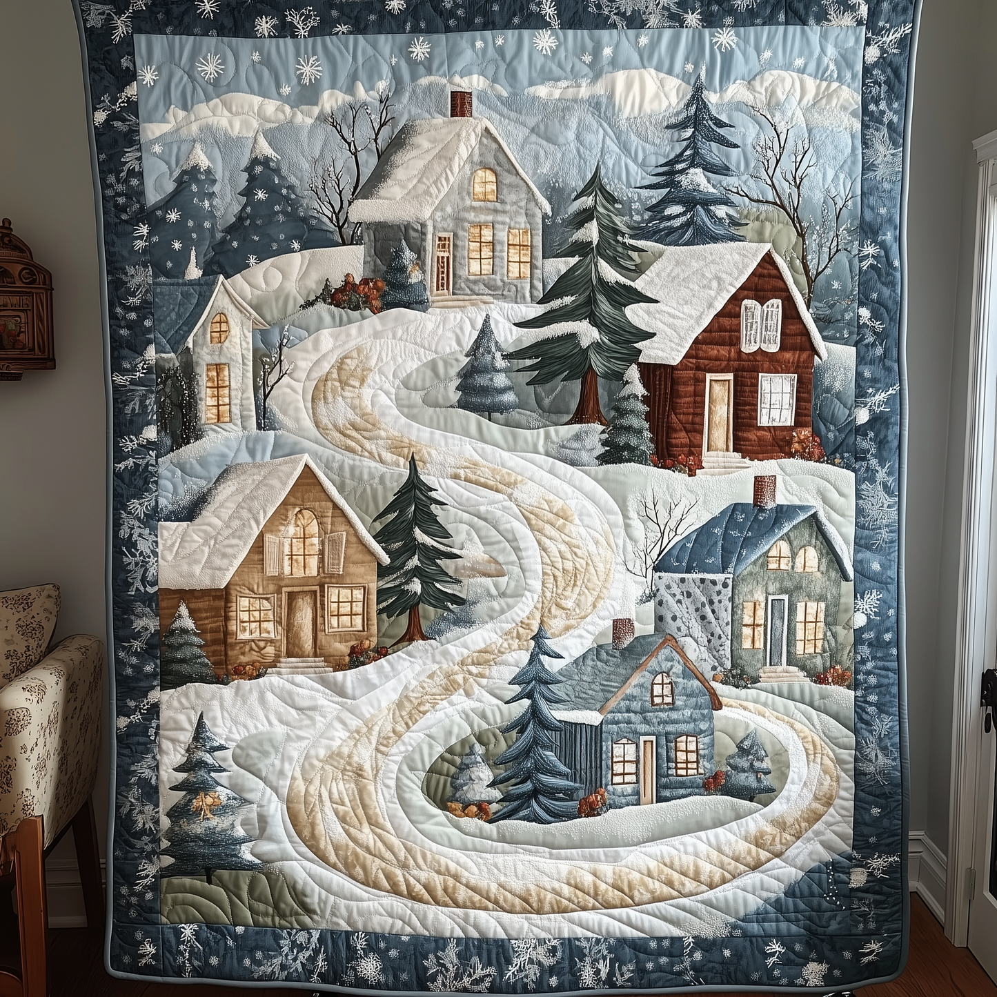 Holy Snowy Village Quilted Blanket GFTOHD212
