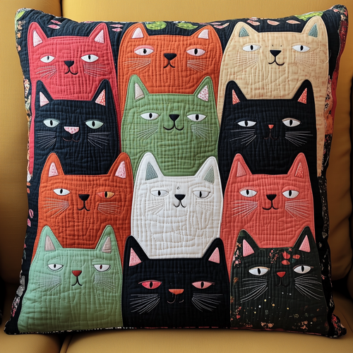 Colorful Cat Gaze Quilted Pillow Case GFTOHD216