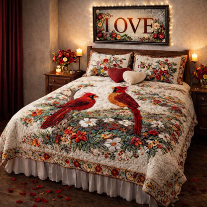Cardinal Love Dance 3-Piece Quilted Bedding Set GFTOHD2174