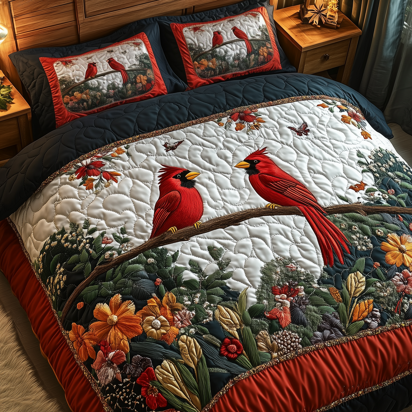 Cardinal Hearts Together 3-Piece Quilted Bedding Set GFTOHD2177