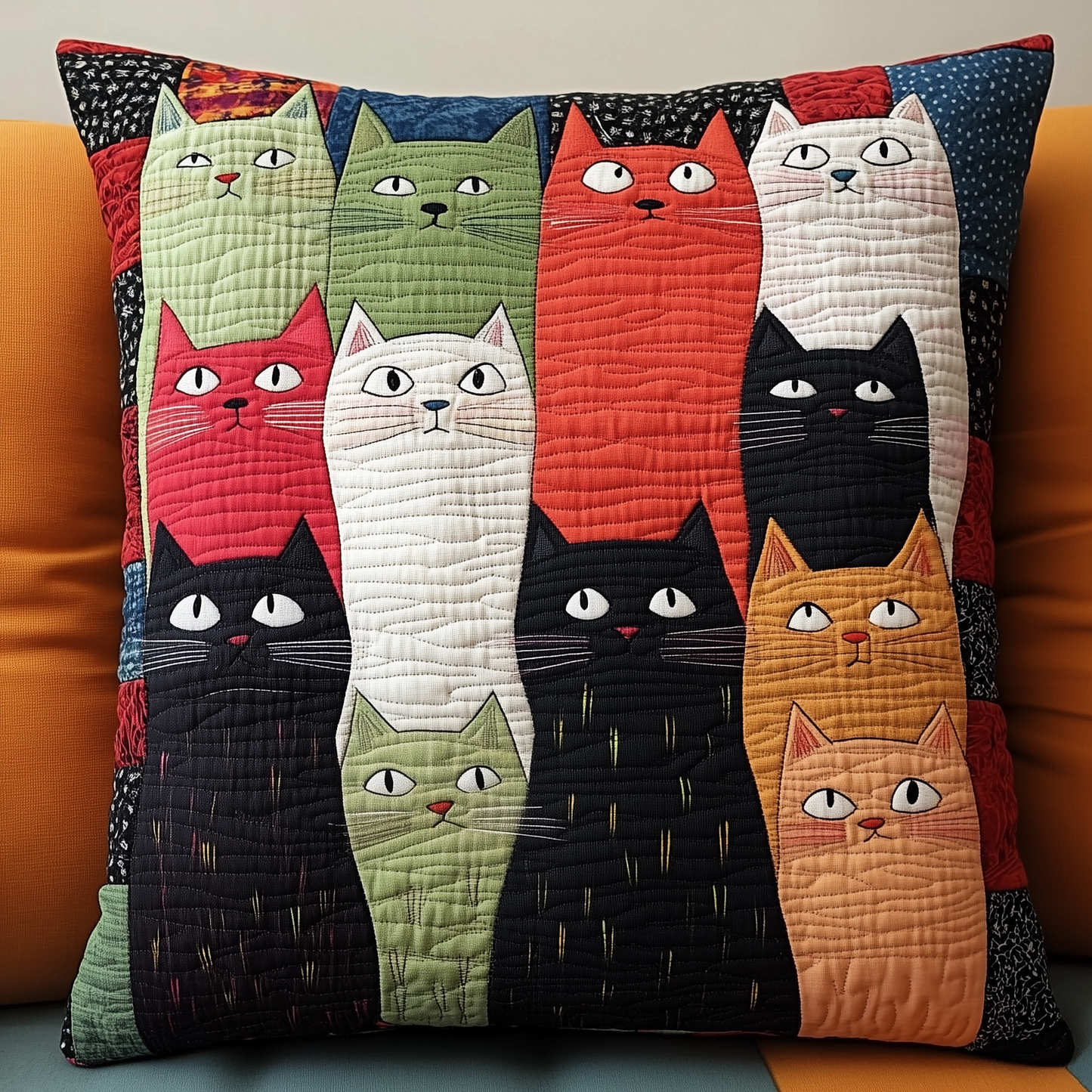 Colorful Cat Gaze Quilted Pillow Case GFTOHD217