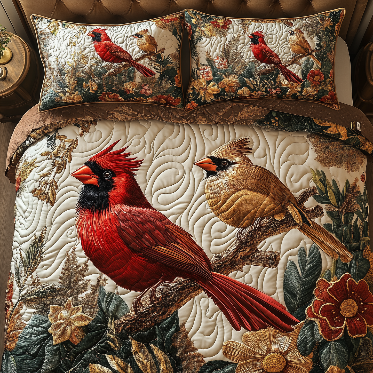 Cardinal Love Dance 3-Piece Quilted Bedding Set GFTOHD2182