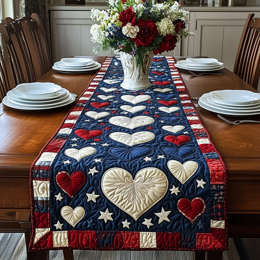 Patriotic Heart Bloom Quilted Table Runner GFTOHD3030