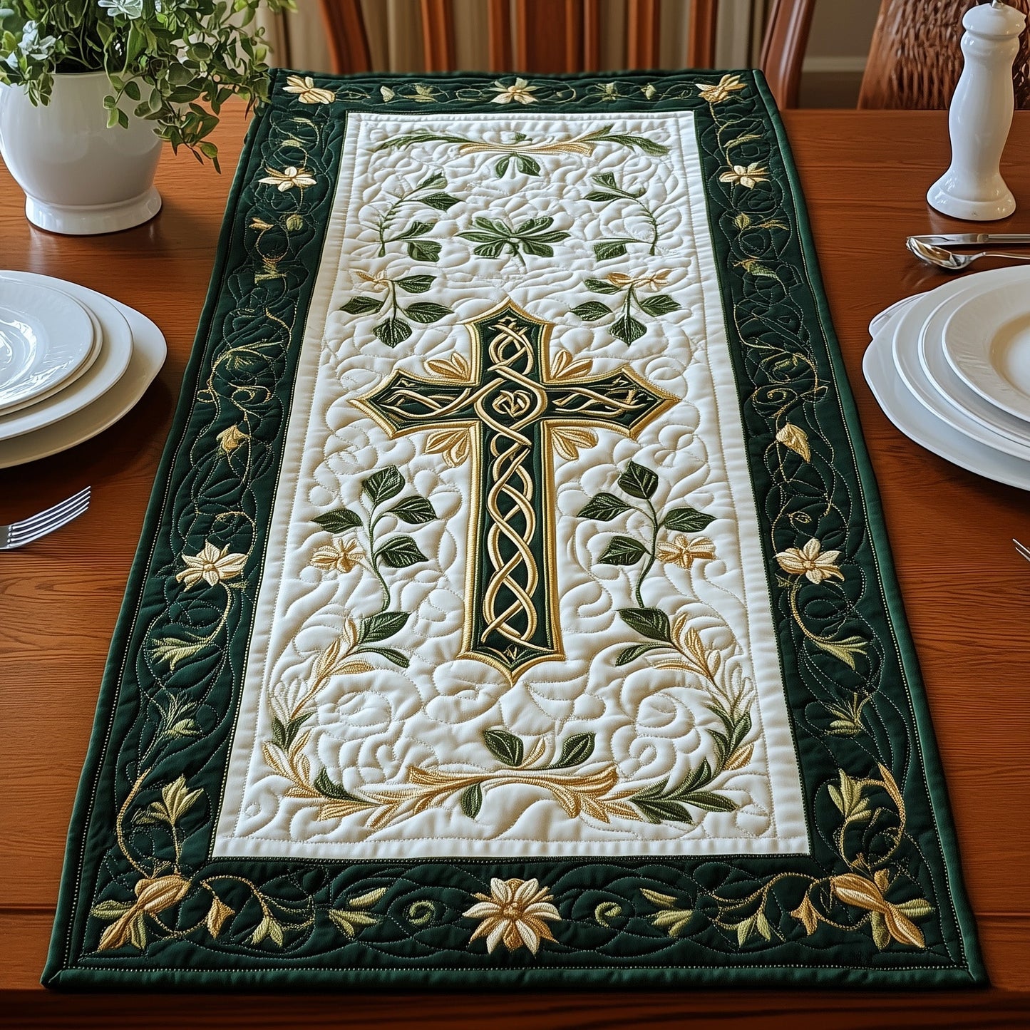 Golden Cross Elegance Quilted Table Runner GFTOHD3250