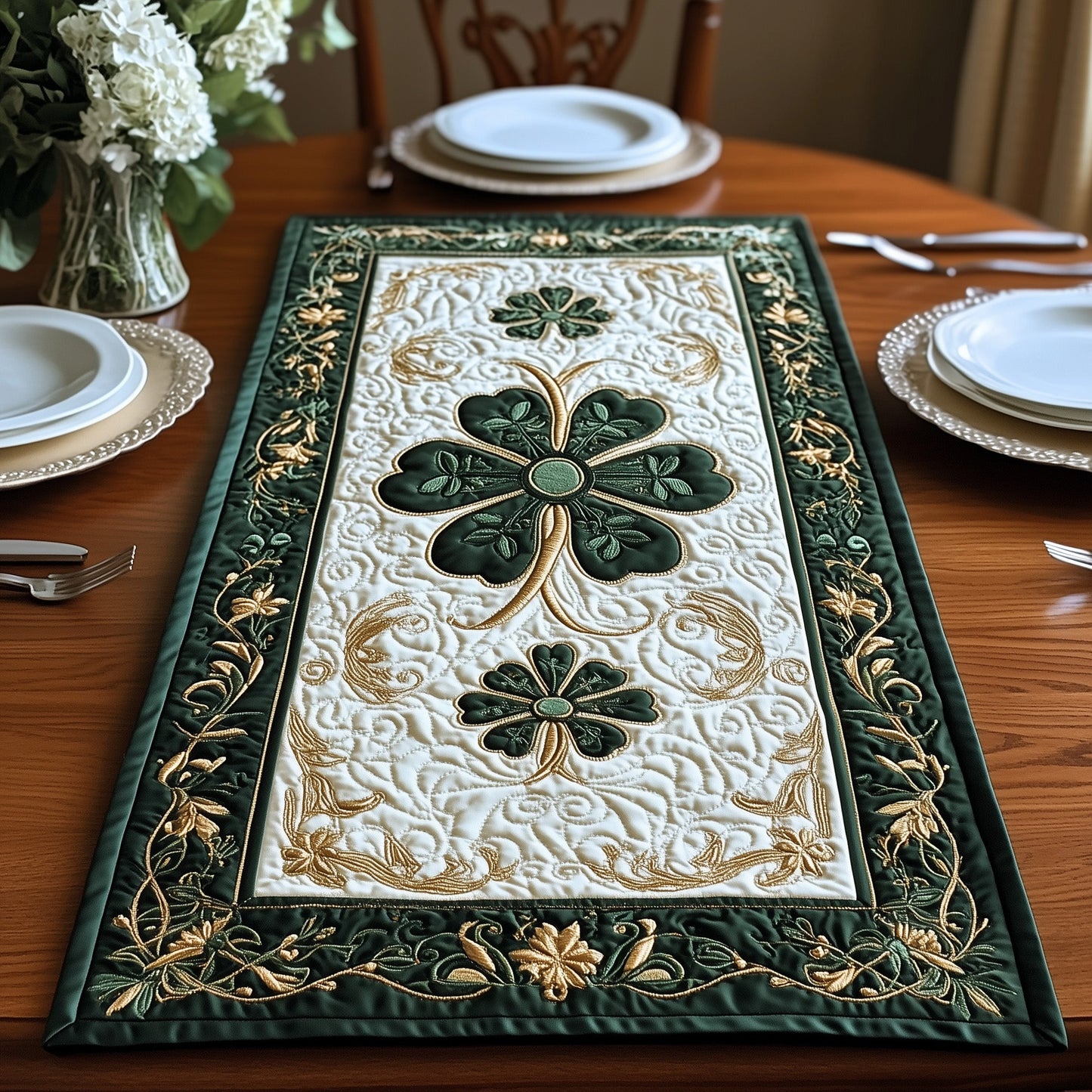 Irish Shamrock Quilted Table Runner