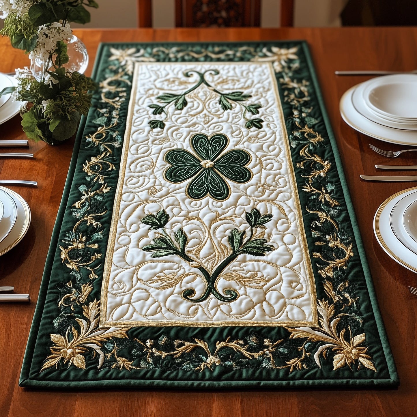 Elegance Irish Shamrock Quilted Table Runner GFTOHD3252