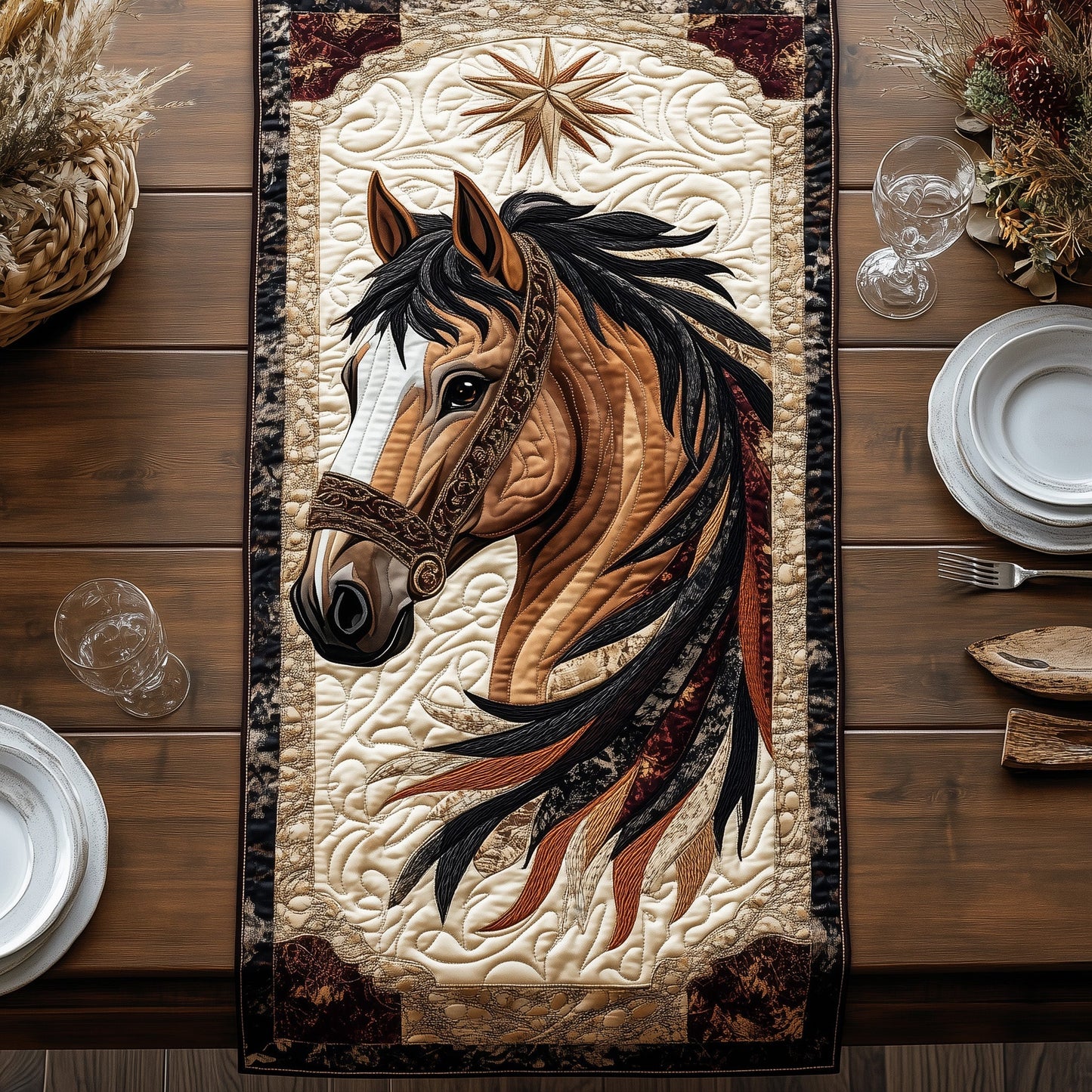 Mystic Horse Elegance Quilted Table Runner GFTOHD3261
