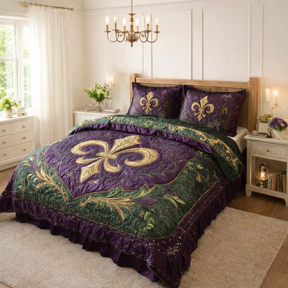 Mardi Gras Fleur de lis 3-Piece Quilted Bedding Set GFTOHD3547