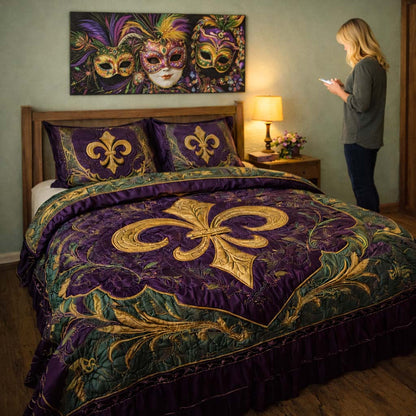 Mardi Gras Fleur de lis 3-Piece Quilted Bedding Set GFTOHD3547