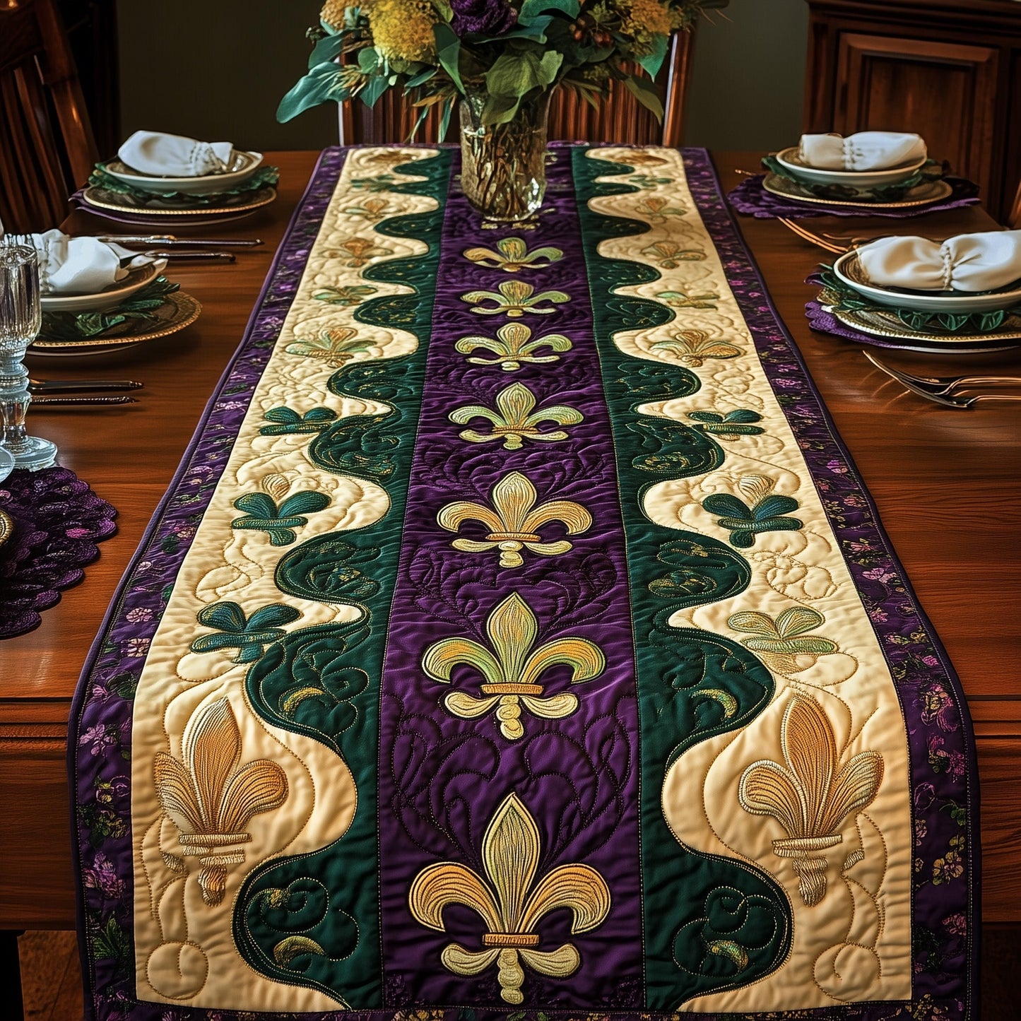 Fleur de lis Quilted Table Runner GFTOHD3596