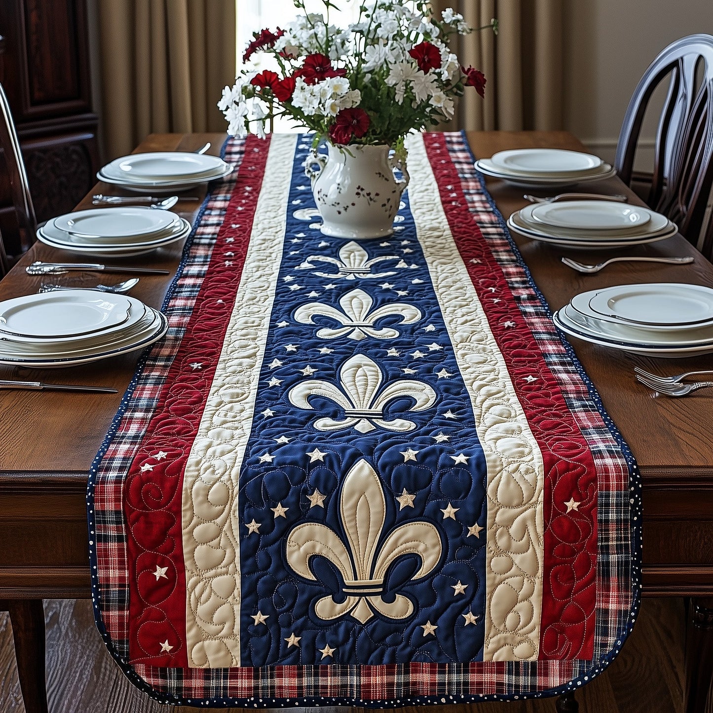 Festive Fleur de lis Quilted Table Runner GFTOHD3661
