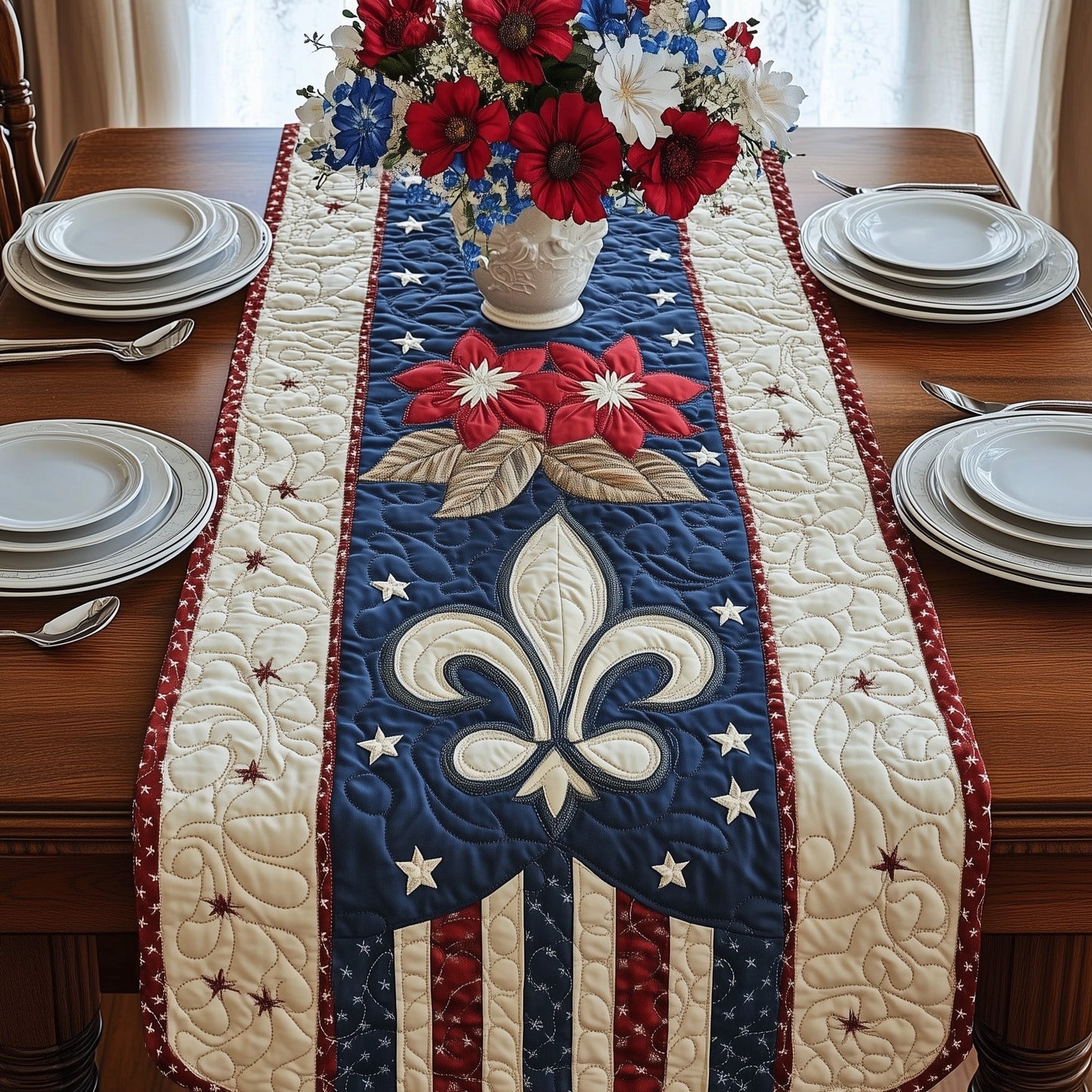 Fleur de lis Carnival Quilted Table Runner GFTOHD3662