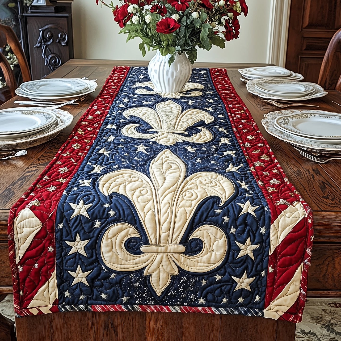 Fleur de lis Quilted Table Runner GFTOHD3705