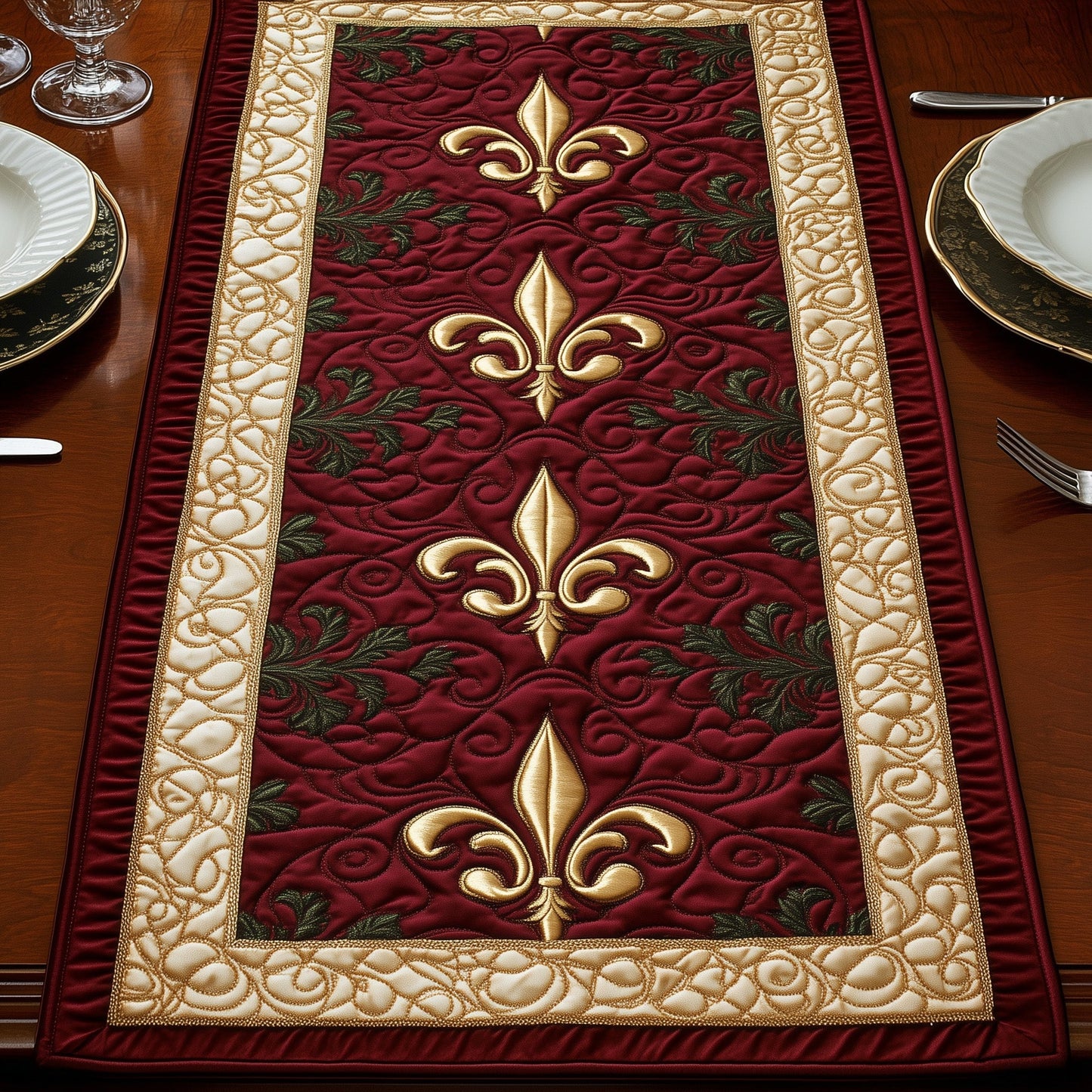 Fleur de lis Quilted Table Runner GFTOHD3707