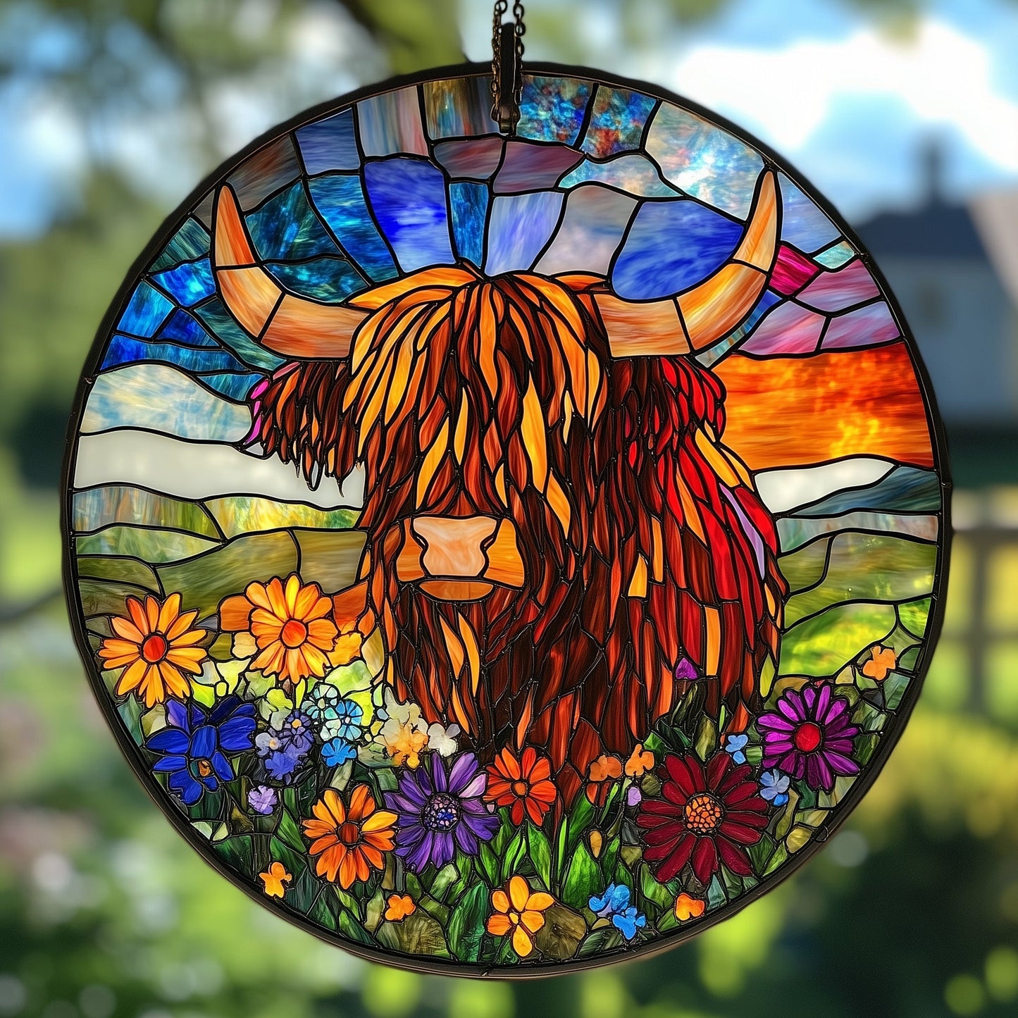 Highland Cow Spirit Stained Glass Suncatcher GFTOHD3894