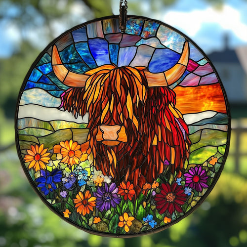 Highland Cow Spirit Stained Glass Suncatcher GFTOHD3894