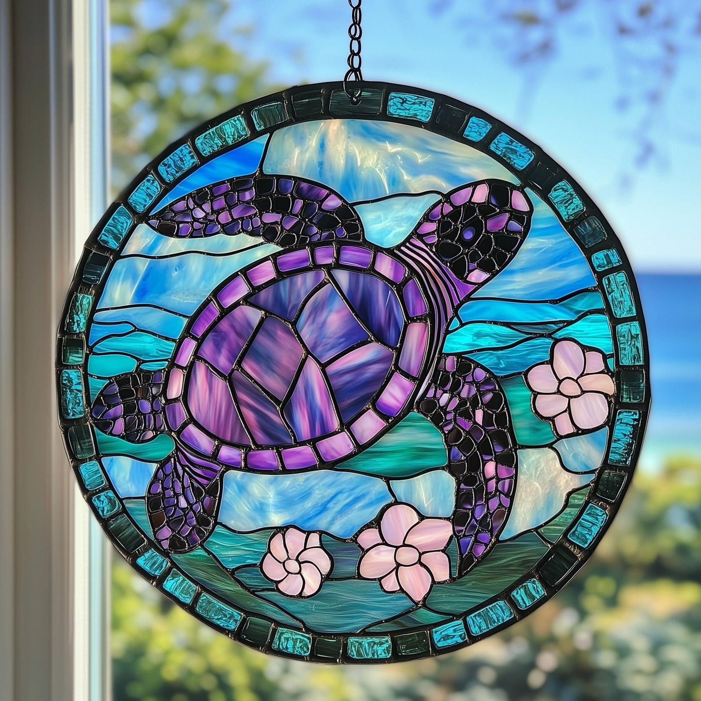 Sea Turtle Stained Glass Suncatcher GFTOHD4275