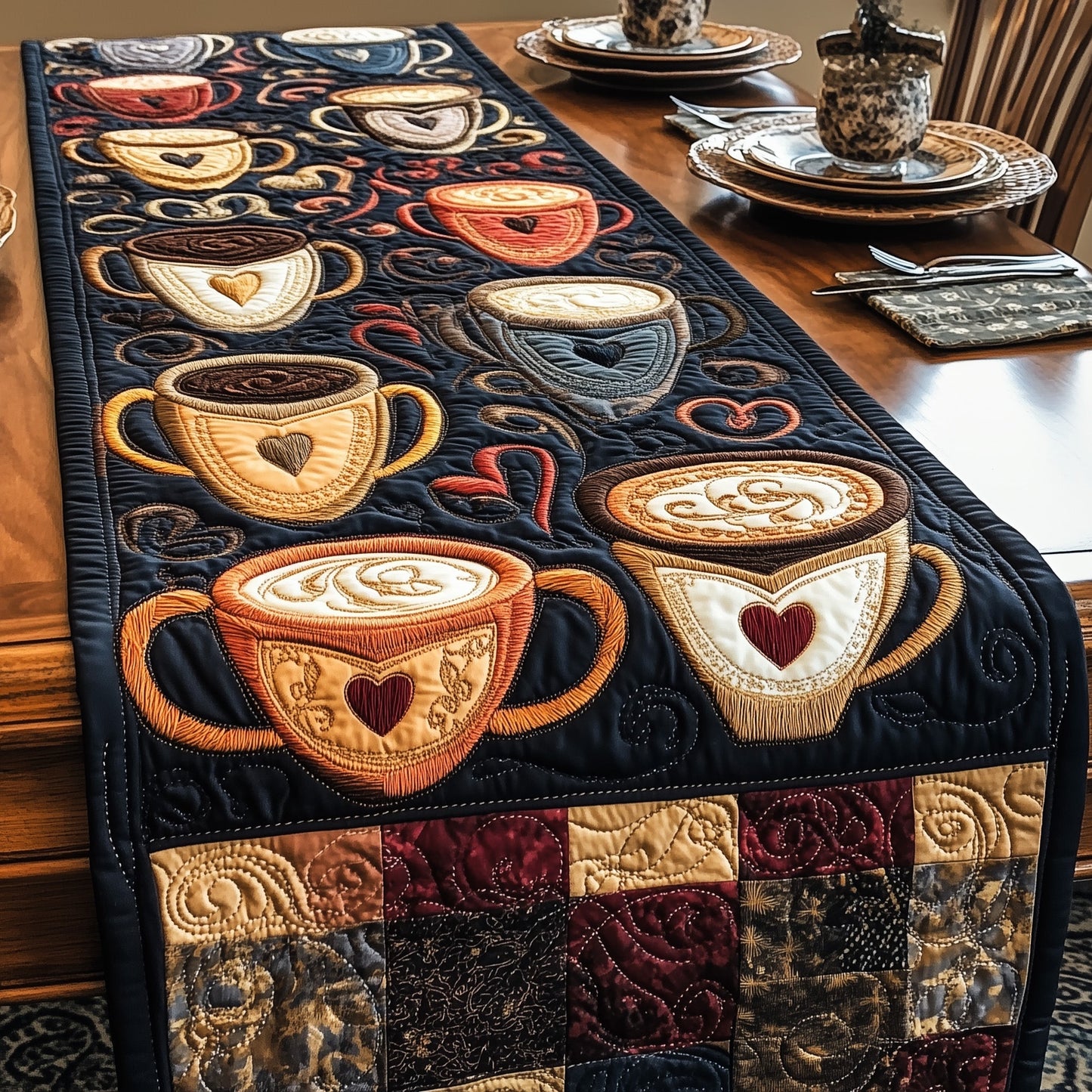 Vintage Cups Quilted Table Runner GFTOHD4789