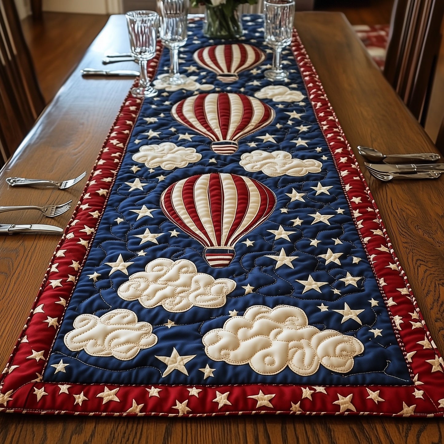 Patriotic Hot Air Balloon Quilted Table Runner GFTOHD5228