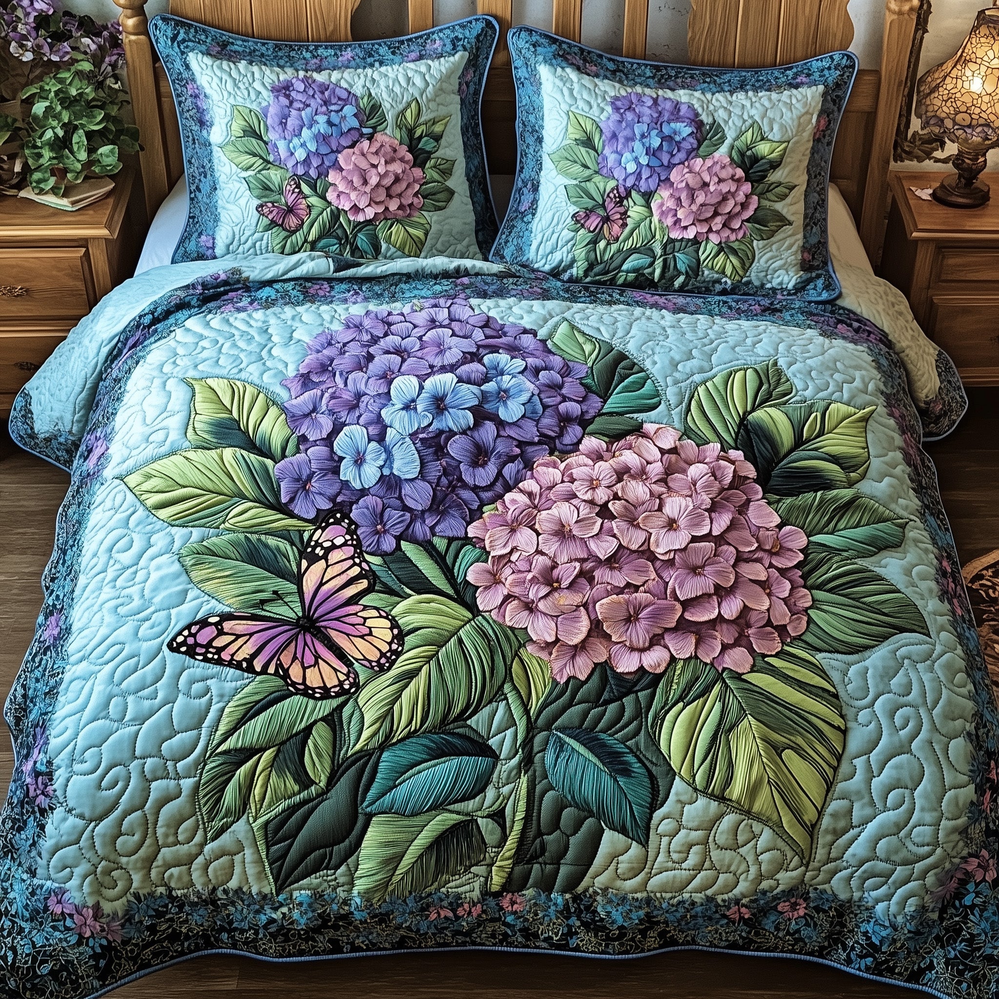 Twilight Hydrangea Garden 3-Piece Quilted Bedding Set GFTOHD5255 ...
