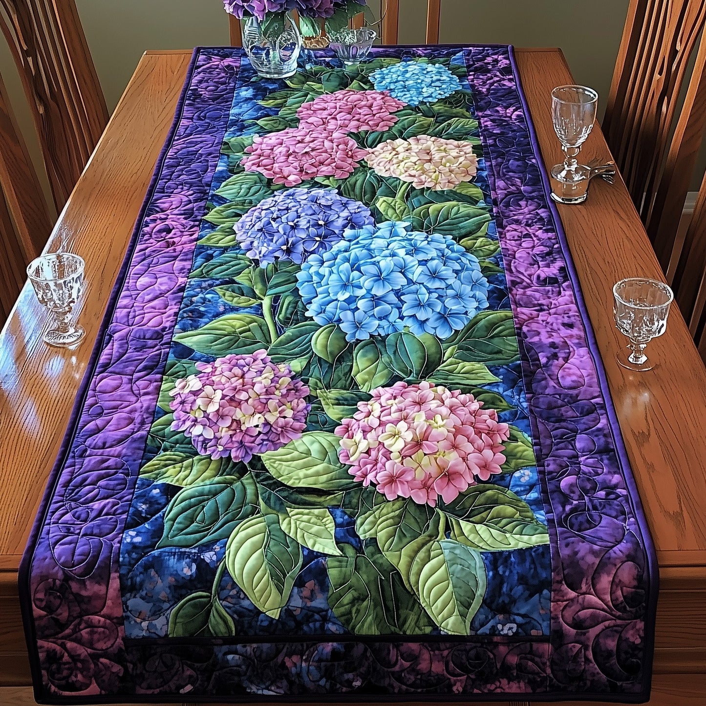 Hydrangea Bloom Elegance Quilted Table Runner GFTOHD5270