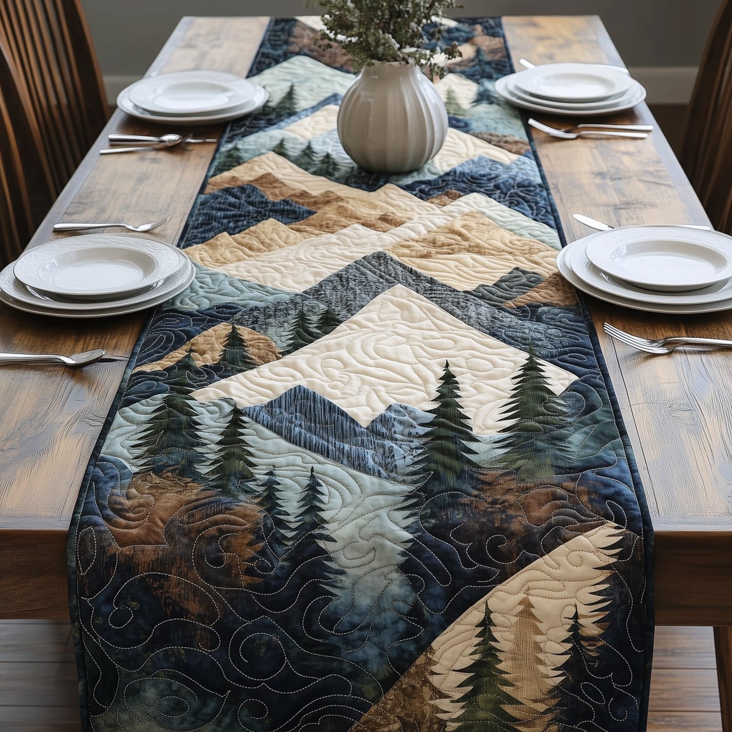 Peaceful Mountain Forest Quilted Table Runner GFTOHD5703