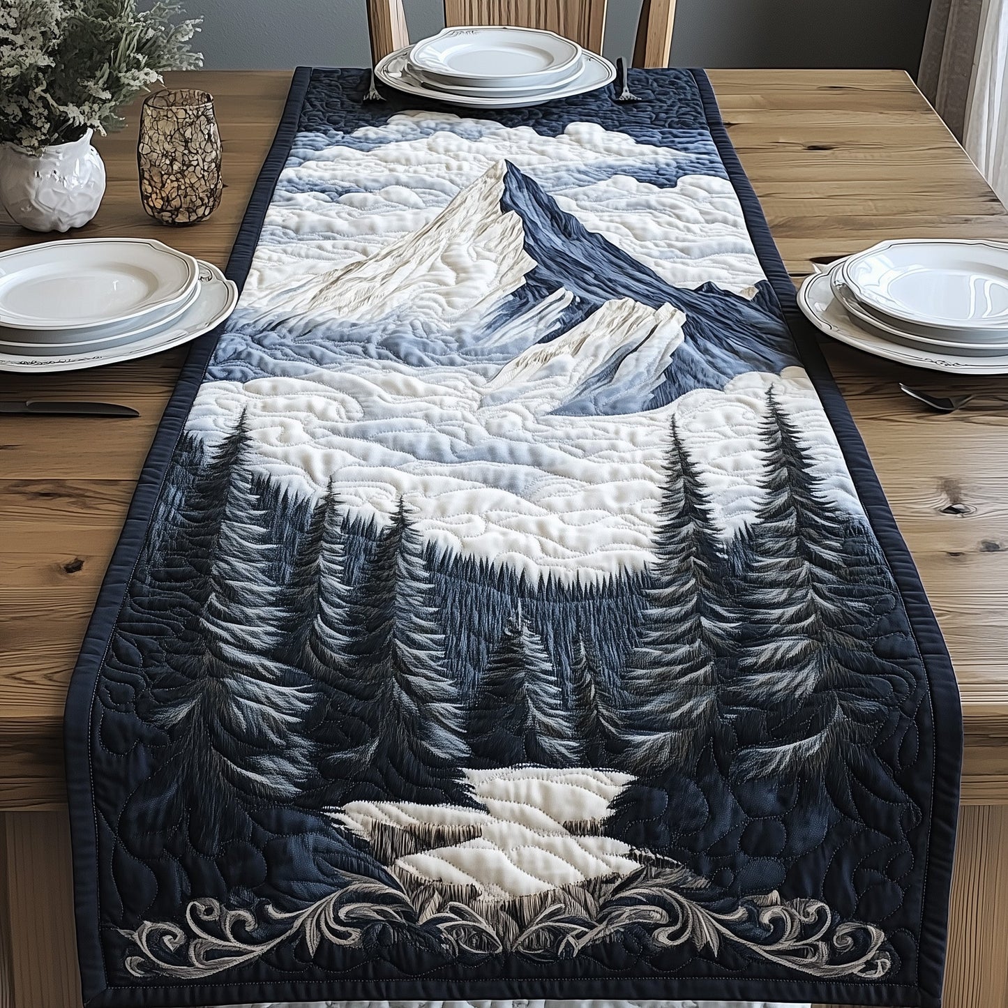 Snowy Mountain Quilted Table Runner GFTOHD5709