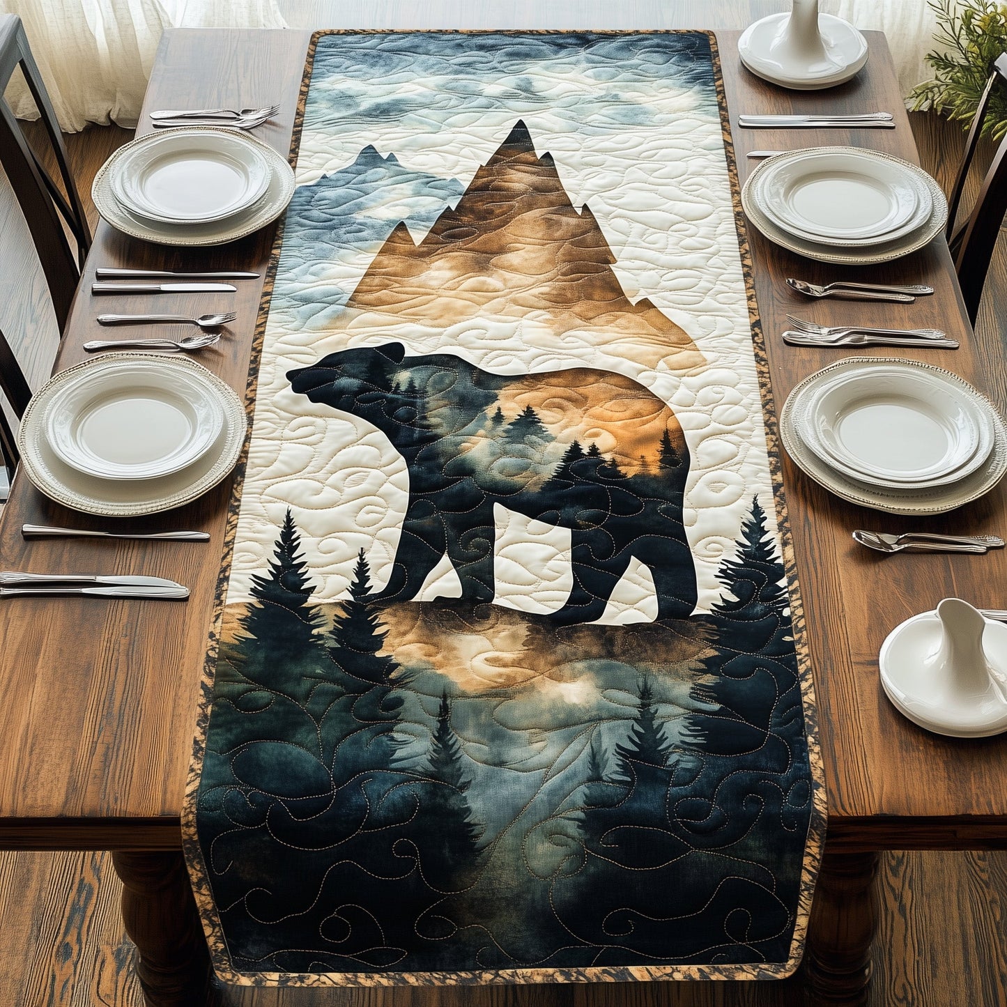 Mountain Bear Quilted Table Runner GFTOHD5715