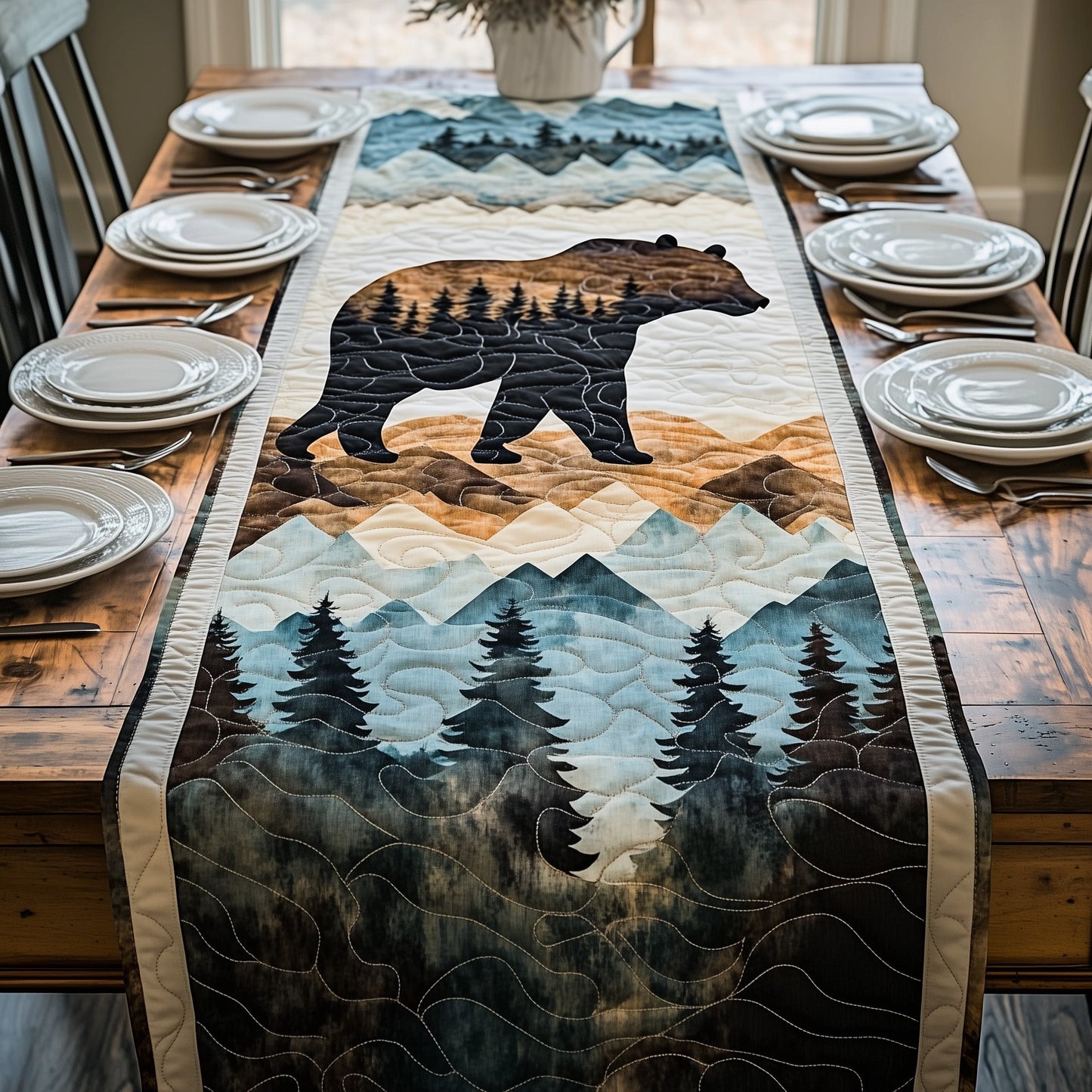 Mountain Bear Quilted Table Runner GFTOHD5716