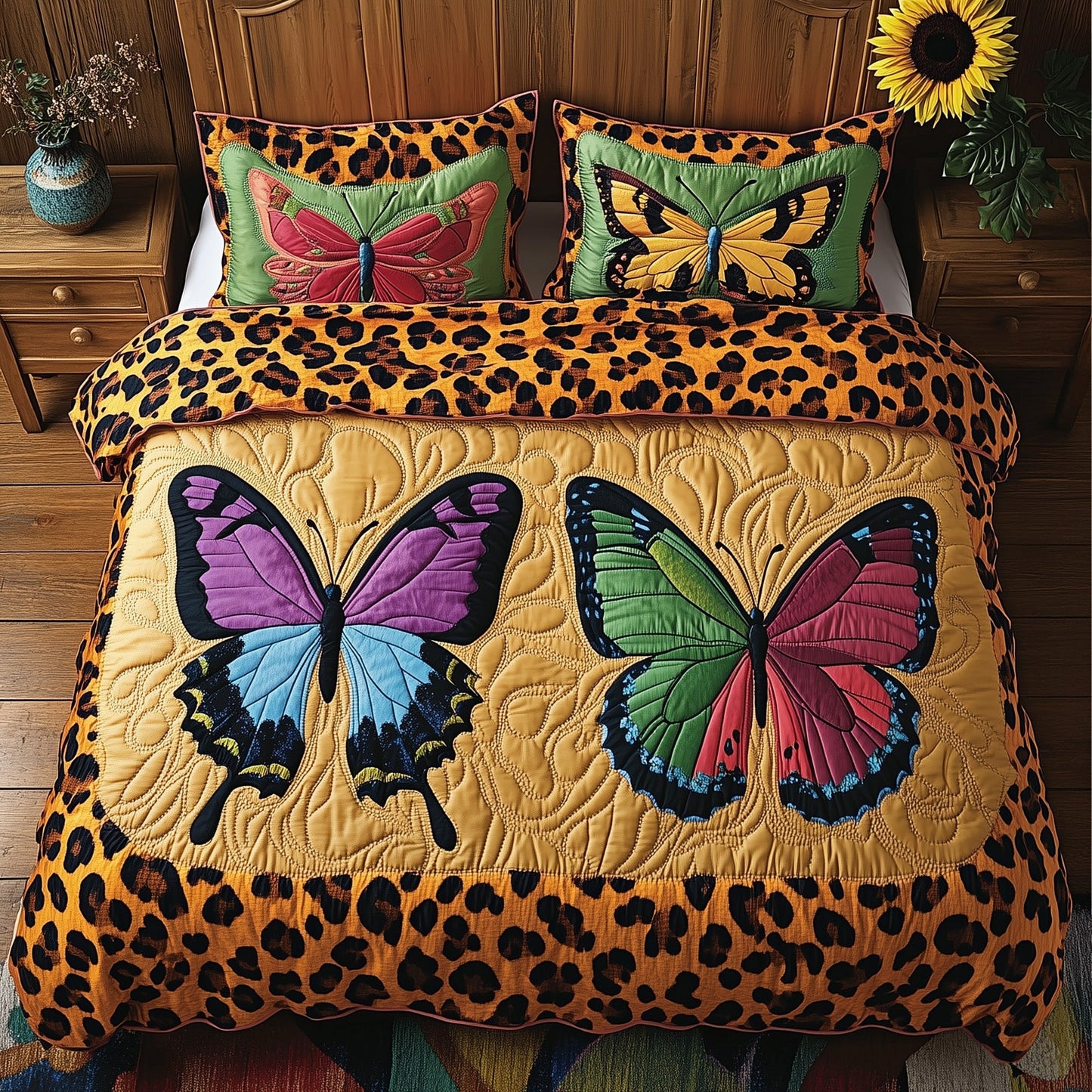 Leopard Butterfly Dream 3-Piece Quilted Bedding Set GFTOHD5811