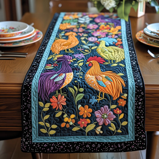 Colorful Cluckers in Bloom Quilted Table Runner GFTOHD6000