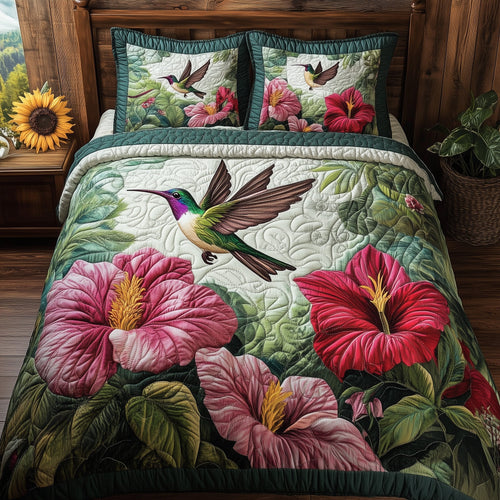 Hummingbird Blossom Realm 3-Piece Quilted Bedding Set GFTOHD6037