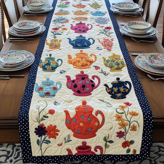 Vintage Teapot Charm Quilted Table Runner GFTOHD6206