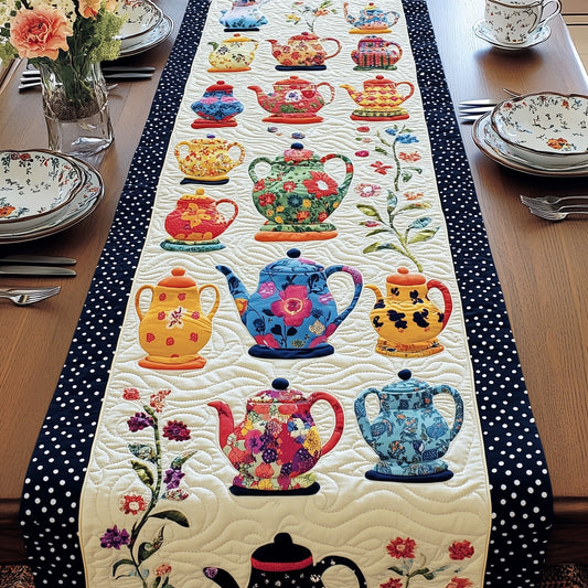 Vintage Teapot Charm Quilted Table Runner GFTOHD6207