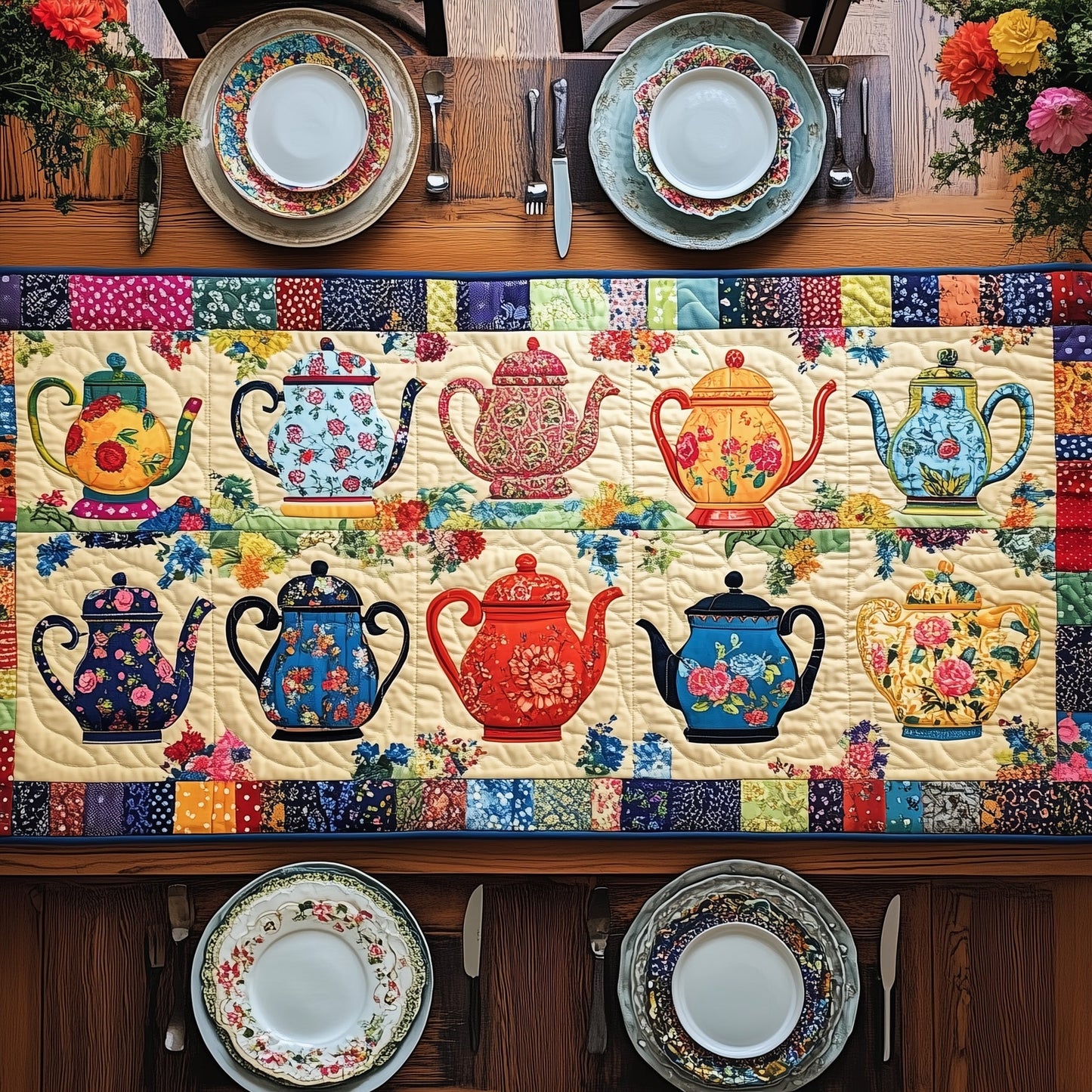 Patchwork Tea Party Quilted Table Runner GFTOHD6214